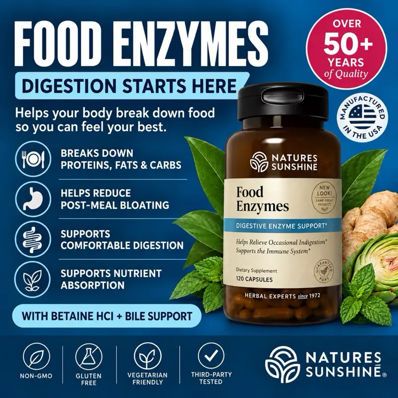 Nature's Sunshine Food Enzymes - Digestive Support, Gut Health - Digestive Enzyme Supplement for Digestive Health and Relief from Occasional Indigestion