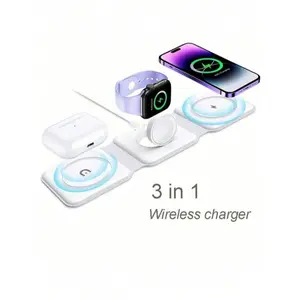 3-in-1 Foldable Magnetic Compact Wireless Charger | Fits iPhone 12-16 & 3/Pro | Portable Travel Charging Station Electronic Gadgets