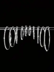 Women's Rhinestone Earrings Set, Luxurious Earrings, Hoop Earrings, Elegant Jewelry Gift for Women & Girls, Perfect for Parties & Daily Wear, Fashion Accessories