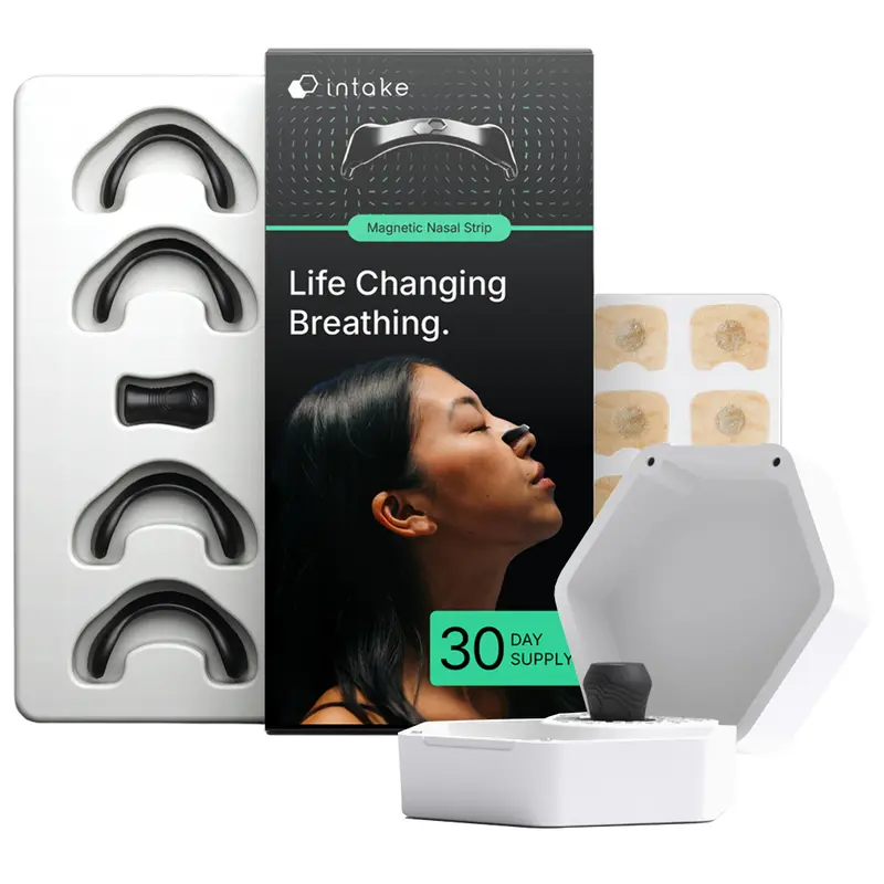 Intake Breathing Nasal Strip Starter Kit (15 Ct) with Travel Case | Reduces Snoring, Improves Sleep | Sweat-Resistant, Skin-Safe | Compact Solution for On-The-Go | Holds Up to 5 Strips