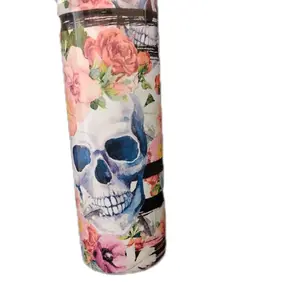 Skull and Roses Design Tumbler - Unique Floral and Skull Pattern for Stylish Drinkware