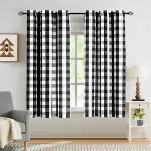 Buffalo Check Semi Curtain Panels Black White Gingham Curtains Farmhouse Grommet Window Drapes for Living Room Bedroom 52"x63",2 Panels