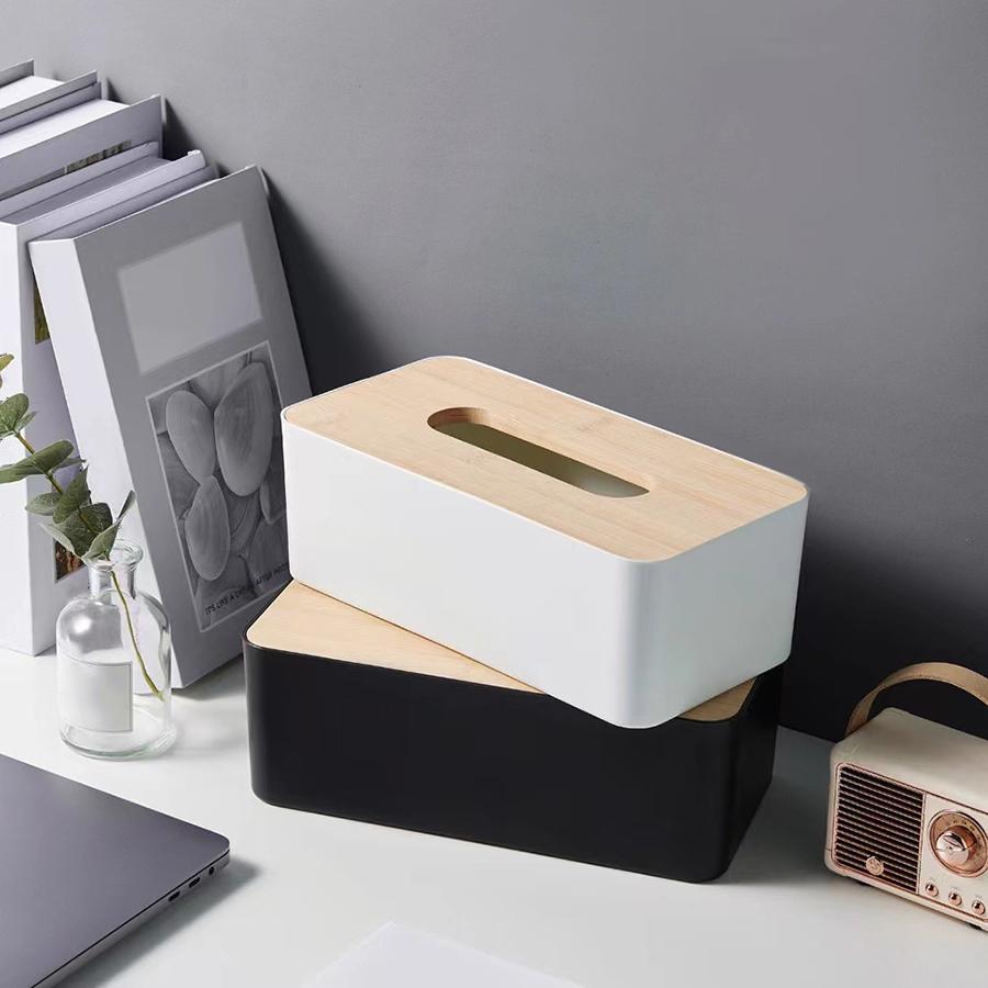 24.5x13cm Rectangular Imitation Wood Tissue Box Detachable Plastic Tissue Holder Dispenser for Bathroom Living Room Office