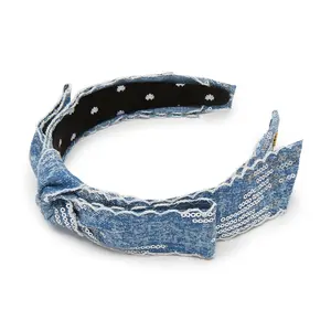 LIGHT DENIM SHIRLEY SCALLOPED SEQUIN HEADBAND