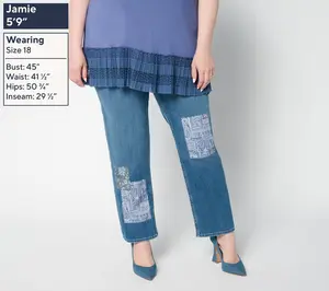 LOGO by Lori Goldstein Petite Indigo Patchwork Ankle Jeans