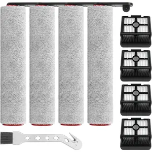 Replacement  Roller Brush for  H12 Pro, H12 Dual, G10 Pro Cordless Wet Dry Vacuum Cleaner Mop Accessories, 4 Roller Brushes + 4 HEPA Filters + 1 Cleaning Brush [NOT for H12 & G10]