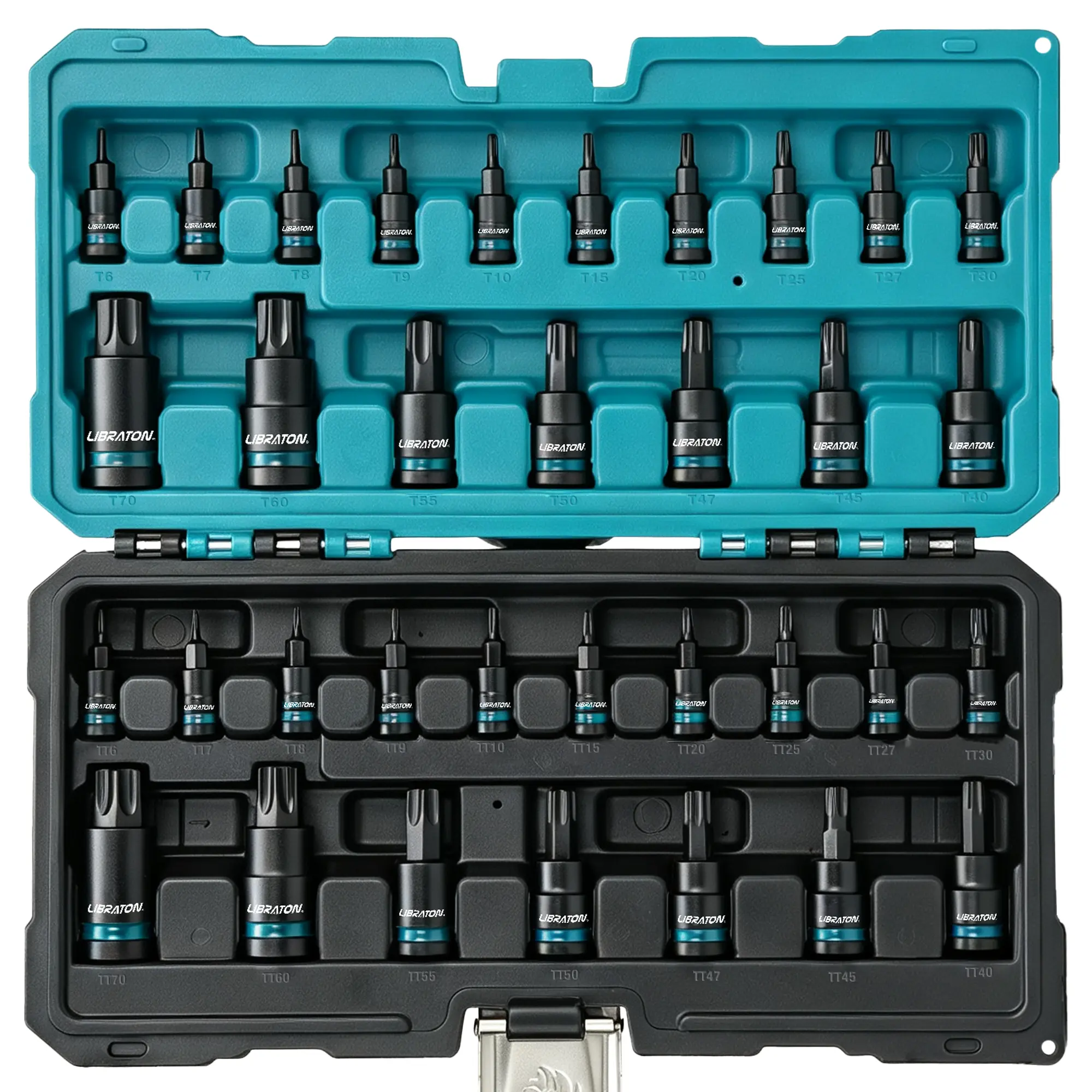 LIBRATON 34PCS Impact Torx Bit Socket Set, Tamper Proof & Security Torx Socket Set, 1/4", 3/8" & 1/2" Drive, T6-T70 & TT6-TT70, S2 Steel Impact Torx Socket Set with Storage Case, Mechanic Tool Set