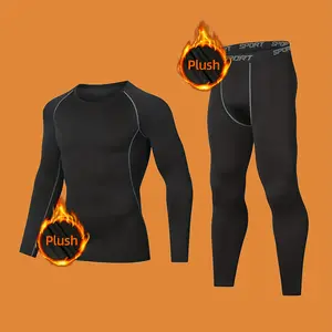 Men's Thermal Underwear Set,Warm Underwear Set, Thermal Base Layer Set,Fleece Lined Thick Warm Base Layer Top And Bottom, Solid Color Long Sleeve Crew Neck Shirt And Pants