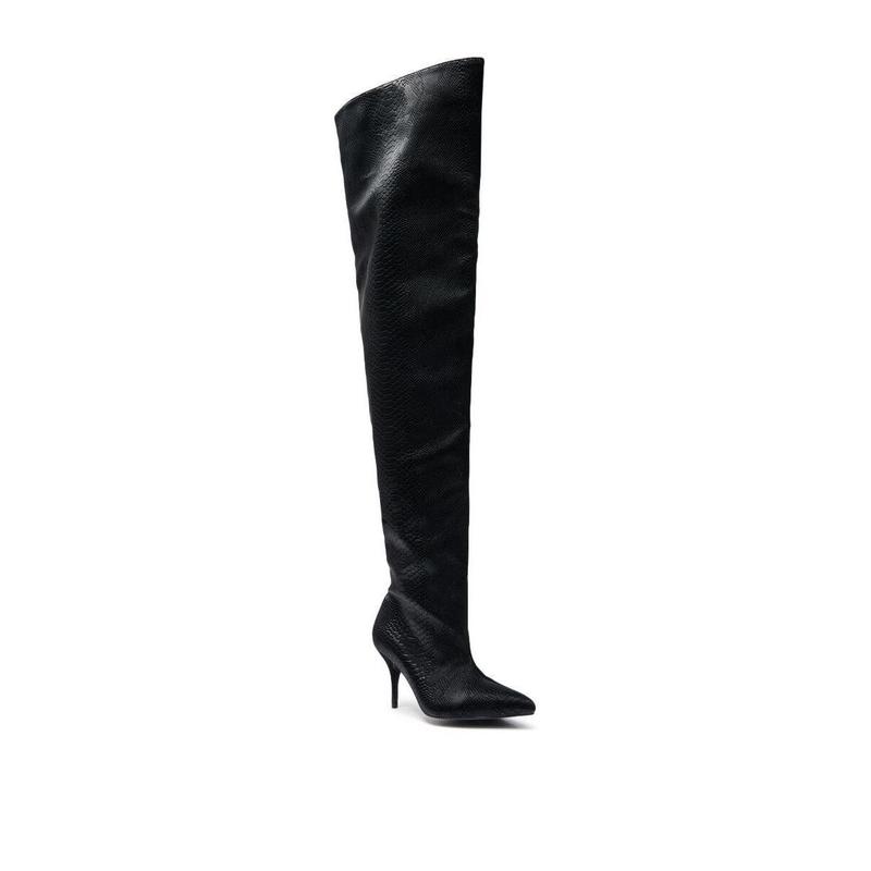 AZALEA WANG HALINA BLACK SNAKE THIGH HIGH BOOT