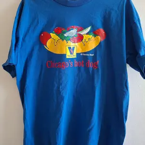 VINTAGE CHICAGO STLYE HOT DOG T SHIRT Size XL Blue Vienna Beef Restaurant 90s