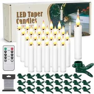 24 count LED Taper Candles Light Set Floating Effect with Fishing Line Flameless  Wick  Candles with Clip- Christmas Tree Design, 10-Key Remote with Timer, Warm White Light
