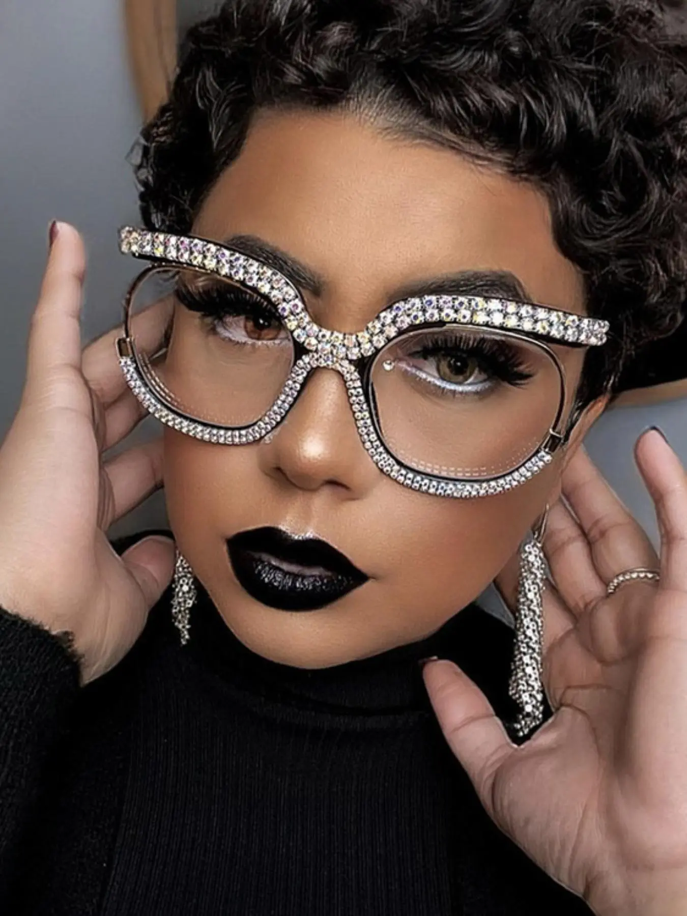 Rhinestone Decorated Eyeglasses, Fashionable Cat Eye Frame Eyeglasses for Women & Men, Fashion Eyeglasses for Work, Daily Clothing Decor, Perfect for Student Daily Use