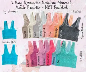 Reversible Neckline Ribbed Cropped Mineral Washed Tank Top Brami Bralette by Zenana 6271 - SUPER soft & Stretchy - NOT Padded