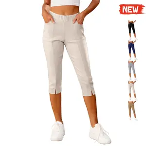 【GRAPENT New Arrival】Capri Pants for Women High Waisted Pull On Elastic Waist Dressy Casual Stretchy Capris Trousers Pants Pockets mother jeans