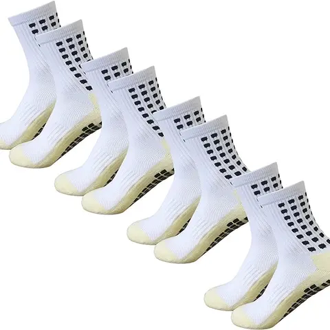 Men's Soccer Socks Anti Slip Non Slip Grip Pads for Football Basketball Sports Grip Socks, 4 Pair