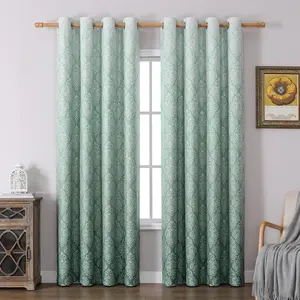 Ombre Blackout Curtains 96 Inch for Living Room, Damask European Print  Room Darkening Window Drapes Thermal Insulated Bedroom Curtains (Green, 52W x 96L)