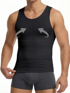 1 Count Men's Sleeveless Compression Base Layer Casual Tank Corset, Stylish Boyfriend Style Body Shaping Top, High Support Chest And Abdomen Smoothing Design Vest, Breathable Soft Slim Fit Shirts, Comfortable Tee, Perfect for Gym & Training Daily Wear