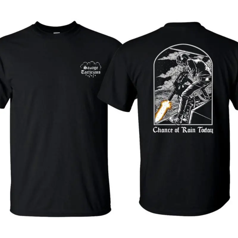 Chance of Rain Shirt Unisex Short Sleeve, Army Military Menswear, Gun Shirt Tactical Gear, Good Graphic Shirt, Made In USA |   army graphic tee, military shirt, tactical gear t-shirt, gun graphic shirt, unisex casual tee, menswear top, USA made shirt