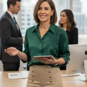 Elegant Green Blouse with Embroidered Detail for Professional Settings