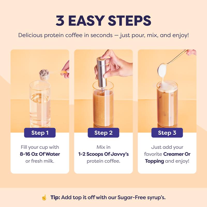 Javvy Coffee Instant Iced Protein Coffee - Premium Whey Protein & 100% Arabica Coffee - Zero Artificial Flavors & Sweeteners - Healthy Breakfast Drink Beans Beverage Natural