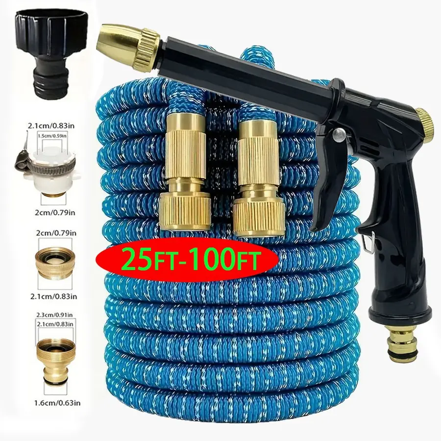 Garden Hose 25-150ft, Aluminum Connectors, High Pressure Spray Gun Nozzle, Expandable, Durable, Flexible Design, Outdoor Watering For Garden Needs, Watering Systems, Heavy Duty Hose