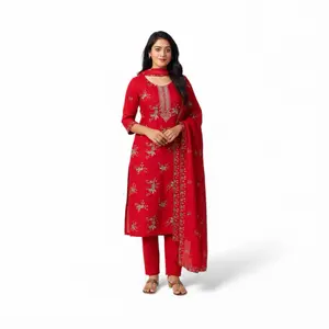 Kurta Set - Fully Embroidered Silk Kurta with Dupatta, Pink Color, Ideal for Casual Wear, Perfect for Any Occasions or Parties - Womenswear Salwarkameez Asian
