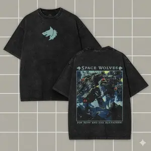 Space Wolves Warhammer 40K T-Shirt, Vintage Acid Wash Tee, For Russ and the Allfather Graphic Shirt, Retro Gamer Gift for Fans of