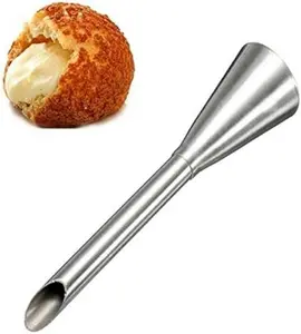 2 PCS buttercream frosting pipe nozzle skills, professional stainless steel long cream puff adornment small cakes muffin nozzle decoration pastry powder pipe tools