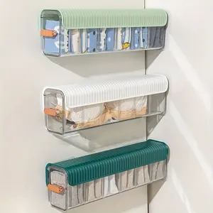 1pc 3-in-1 Multifunctional Wall Mounted Underwear Storage Box with Adjustable Compartments - Punch Free Clear Drawer Organizer for Home Organization