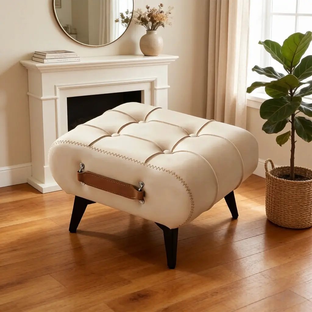 Small Footstool Ottoman,Stylish and Functional Faux Leather Footrest for Extra Seating in Living Room, Entryway, or Office