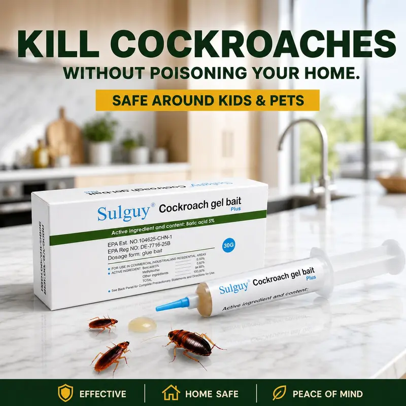 SULGUY Indoxacarb Cockroach Killer Gel with Plunger Tip - Indoor-Outdoor Home Pest Control Agent, Anti-Moth, Mildew-Proof, Moisture-Proof Home Care Goods for German Roaches, 24h Infestation Aid