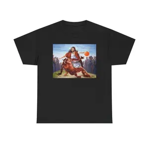 Jesus Crossing Up Satan Basketball Tshirt, 100% Cotton Funny Hard Meme Shirt
