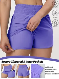 Women's Running Shorts, Quick-Dry Sporty High-Waisted Workout Pants, Anti-See-Through Fitness Training Shorts with Pockets