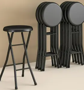 Black Folding Metal Stool - Portable and Space-Saving