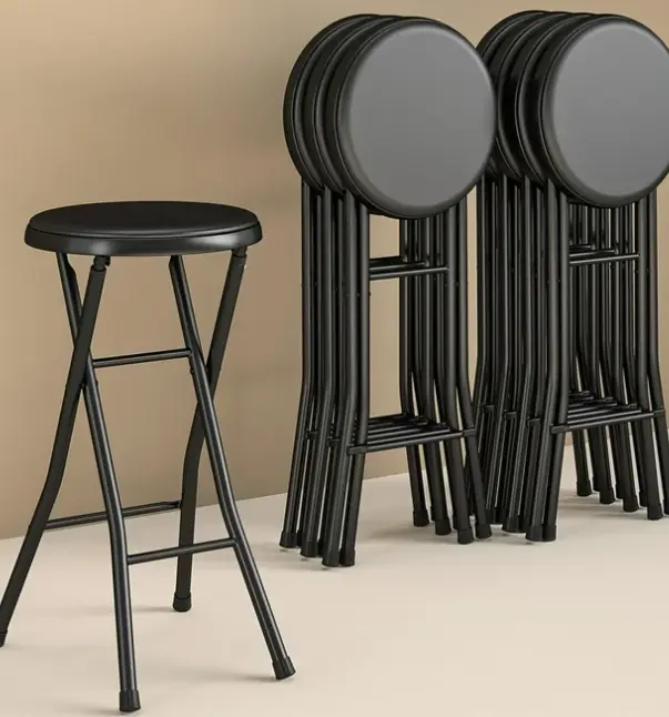 Black Folding Metal Stool - Portable and Space-Saving Black Folding Metal Stool - Portable and Space-Saving