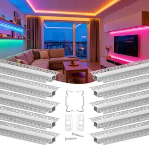 Summervibes VEVOR Plaster-in LED Aluminum Channel, 10-Pack 6.6 ft/2M, Trimless Recessed Drywall LED Strip Diffuser Channel, with Milky Cover, End Caps and Mounting Clips, Aluminum Profile, for Wall and Ceiling