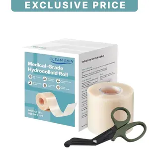 Medical-Grade Hydrocolloid Bandage Roll 2″ x 16.5′ with Scissors Waterproof Cut-to-Size Dressing for Blister Protection Minor Cuts & Acne Healthcare Aid