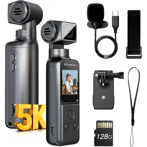 5K  Camera with Microphone, W5 Vlogging Camera, 5K/15FPS and 4K/60FPS with 270? Rotating Lens, External Mic Support, Clip/Strap Options, EIS Stabilization for Meeting, and Daily Use (128GB)