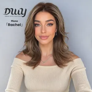 Rachel - NEW! DWY Mono Lace Front Free Part Collarbone Length Wavy Brown Glueless Synthetic Wig for Women 18 Inches Autumn Outfits Blonde Wigs Curly Wavy Blonde