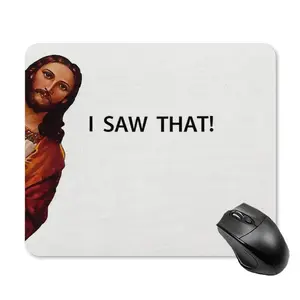 Funny Jesus Mouse Pad - I Saw that Christian Humor Desk Decor - Non-Slip Rubber Base Gaming Mousepad, Stitched Edges, Religious Parody Office Gift for Coworkers, Friends & Family