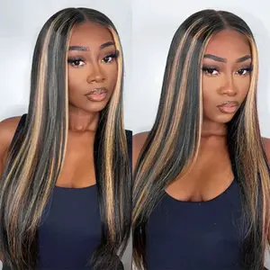 Midulla Balayage Highlight Straight Glueless Wigs Human Hair Wear and Go 6x4 Pre Cut Lace Closure Wigs 1b/27 Color Ombre Lace Front Wigs Human Hair Springtok