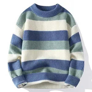 Men's Striped Sweater O-Neck Casual Knit Pullovers Fashion Long Sleeve Knitted Sweater Men Autumn Winter Warm Y2K Knitwear Tops Menswear Wool