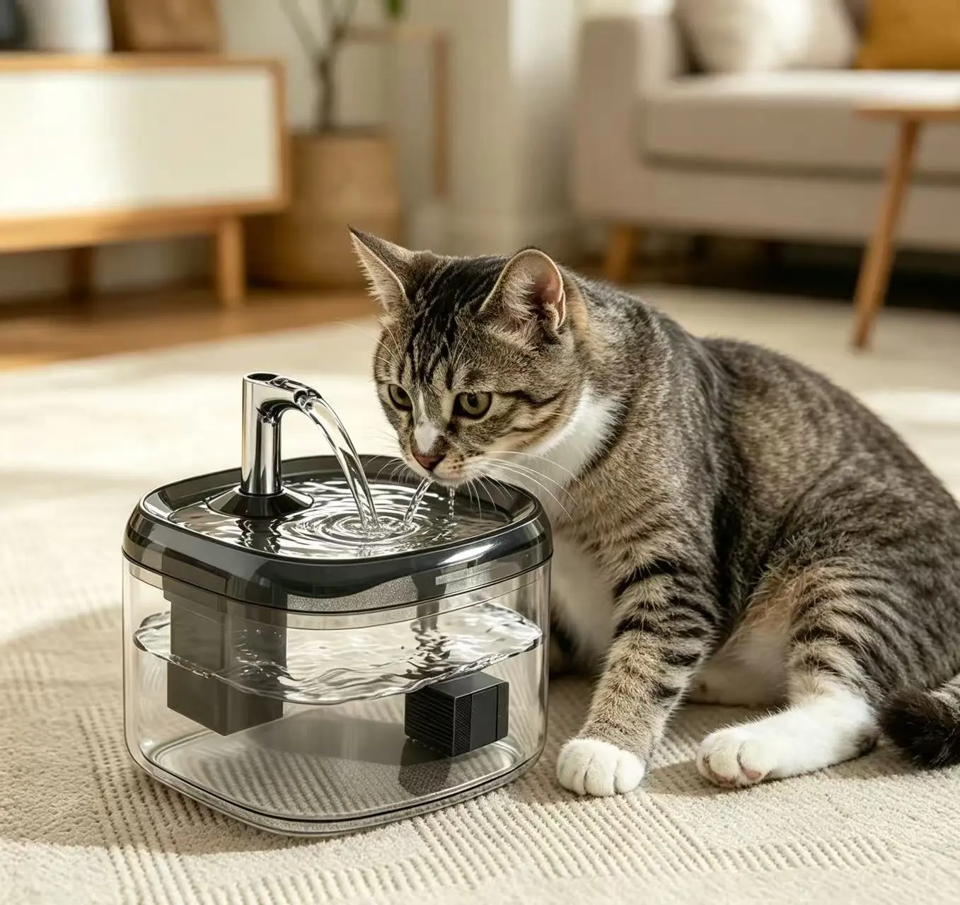 Super Silent Cat Water Dispenser， 1.5L Pet Water Dispenser Super Silent， Wired Plug in Model，Leak proof Design，Easy to Clean，Easy to Install