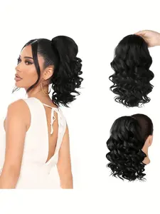 Curly Ponytail Extension 14 Inches, Short Wavy Synthetic Hairpiece, Drawstring Ponytail for Women, Clip-In Hair Extensions