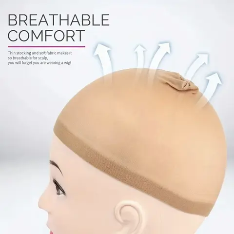 GIESWY Nylon Wig Caps - 11cm x 19cm Brown Stocking Caps & Transparent Invisible Hairnets, Closed Design, Elastic and Stretchable Home Accessories, Soft Breathable & Comfortable for Scalp for Synthetic Costume Wigs