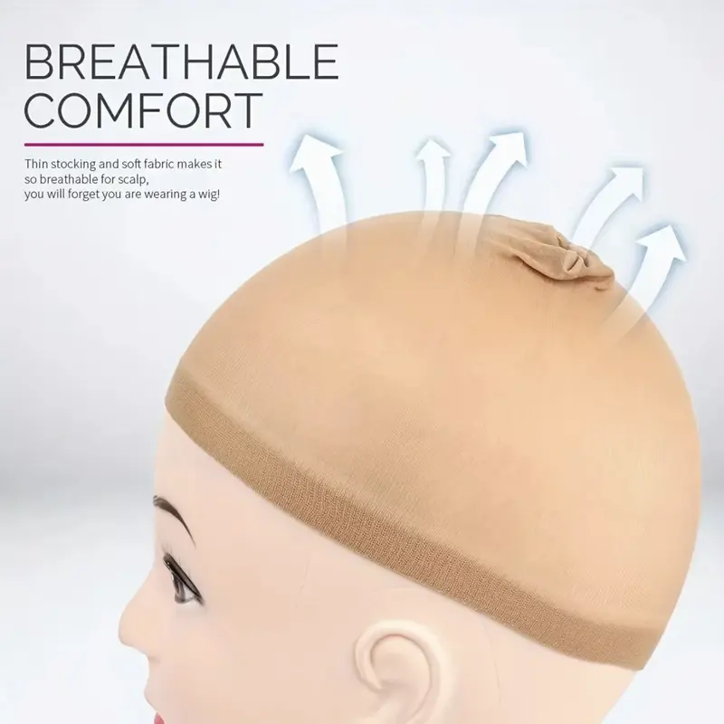 GIESWY Unisex Nylon Wig Caps - 11cm x 19cm Brown Stocking Caps & Transparent Invisible Hairnets, Closed Design, Elastic Stretchable Home Accessories, Soft Breathable Comfortable for Scalp & Synthetic Costume Wigs