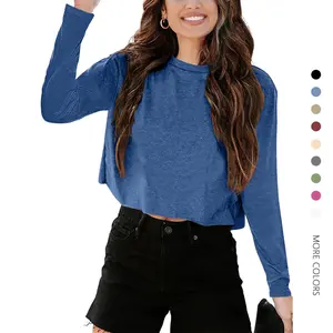 Danedvi Lady's Minimalist Longsleeves Cotton Cropped Top - Loose Round Neck, Drop Shoulder, Stylish Fit, Basic Casual Tees (L-White),summervibes