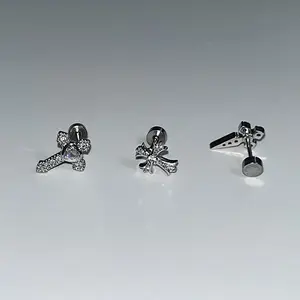 Flash Diamond Punk Cross Ear Bone Nails Titanium Steel Flat Bottom Zircon Cochlear Nails Sweet And Cool Personality Versatile Ear Nails For Men And Women