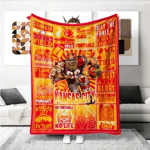 Kansas City Team Logo Flannel Throw Blanket, Soft Knitted Polyester Fiber, All Seasons, Digital Print Design, 200-250gsm