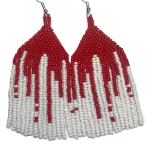 Halloween Beaded Earrings Handmade by Native American Artisans Unique Red & White Bead Designs for Spooky Festivals